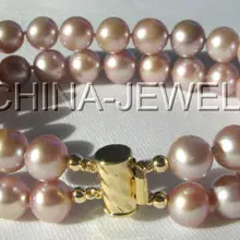 АААА 2row 9 мм фиолетовый идеальный круглый жемчуг пресноводных bracelet-14KGP/20 Благородный стиль Природный Изысканные jewe Быстрая