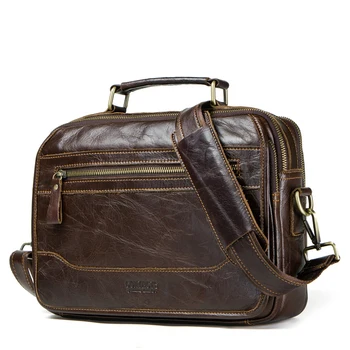 

Leather men's shoulder bag Cow Leather European and American retro wind Messenger bag Multi-function large-capacity leather bag
