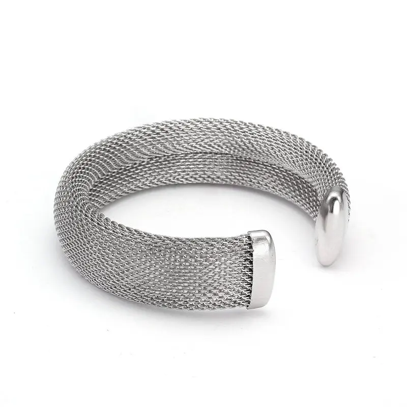 

2018 New Fashion Mesh Stainless Steel Charm Bangle & Bracelet Women Female Jewelry Trendy Unique Silver Wire Cuff Open Bangle