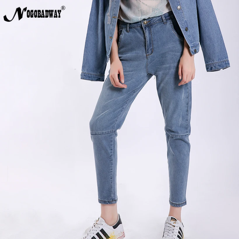 Feierhaosi Women Jeans High Waist Loose Casual Plus Size
