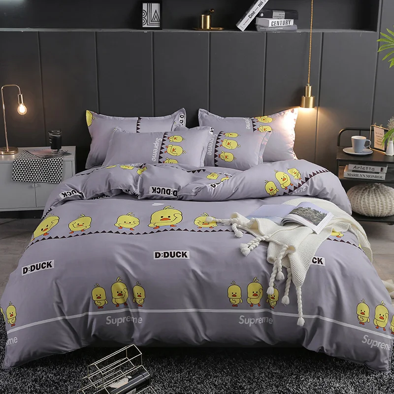 

Cartoon Duckling Pattern Cotton Bedding Sets 4Pcs Geometric Pattern Bed Linings Duvet Cover Bed Sheet Pillowcases Cover Set