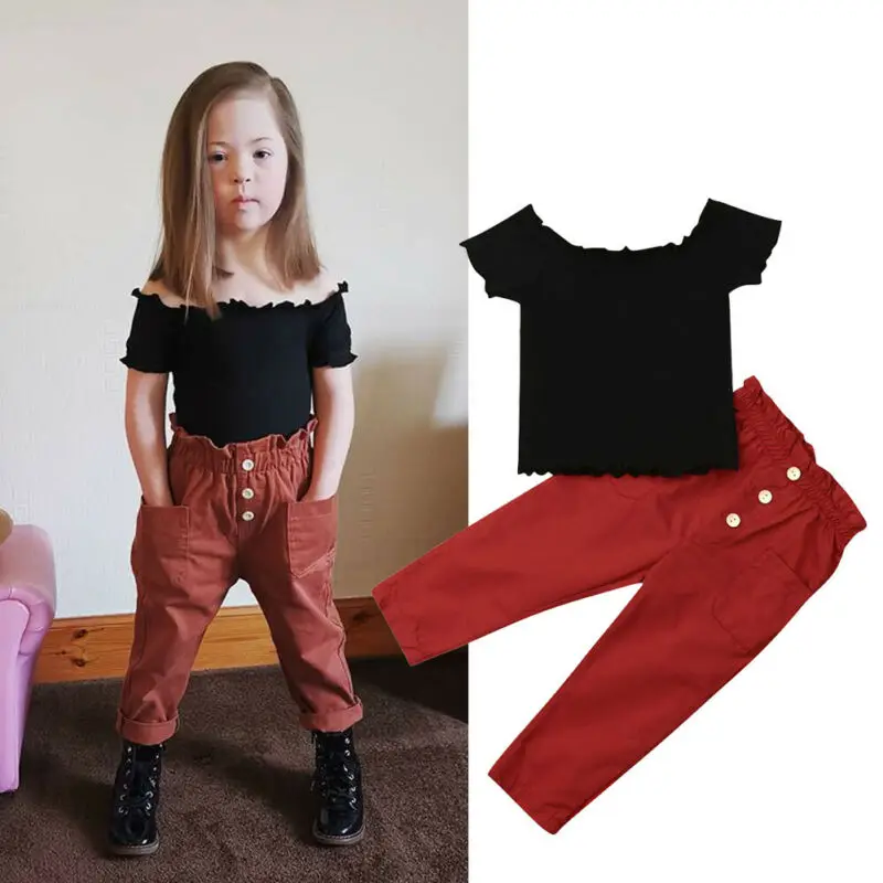 

Toddler Kids Baby Girls 2Y-7Y Off Shoulder Cropped Top Pants Summer Outfit Set Clothes