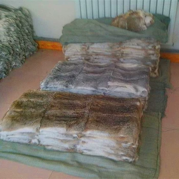 

Real natural gray brown color home rabbit fur skin pelt rug blanket