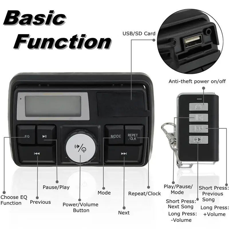 Bluetooth мотоцикл Руль аудио Радио система USB SD FM Радио стерео MP3 колонки для Kawasaki для Honda