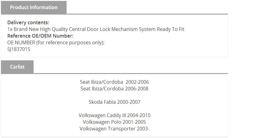 Для сиденья IBIZA SKODA FABIA VW Polo Caddy механизм блокировки передней левой двери 5J1837015