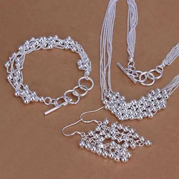 

Factory price top quality jewelry silver plated grape style jewelry sets silver necklace bracelet earring freeshipping SMTS137