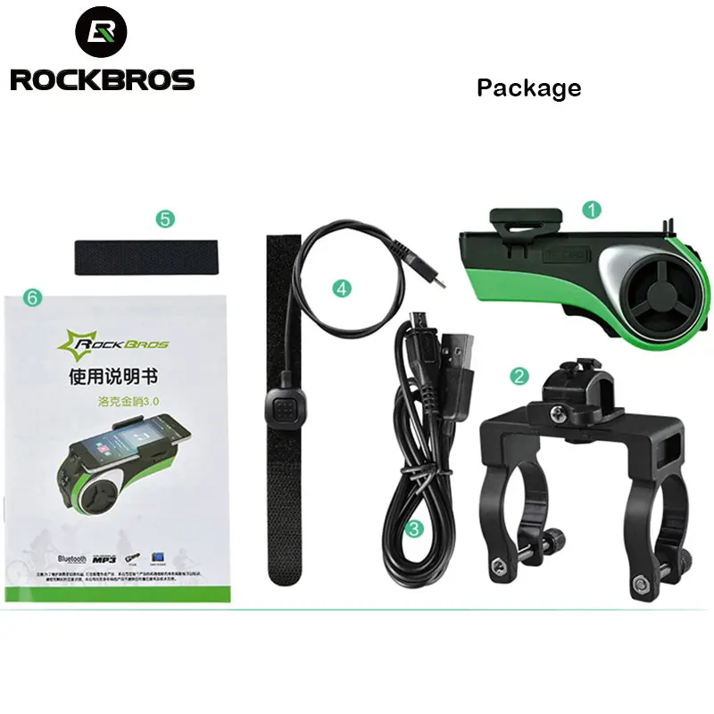 Clearance ROCKBROS Bicycle Flashlight Waterproof Bike Light Phone Holder Bluetooth Audio MP3 Speaker 4400mAh Power Bank Bicycle Ring Bell 5