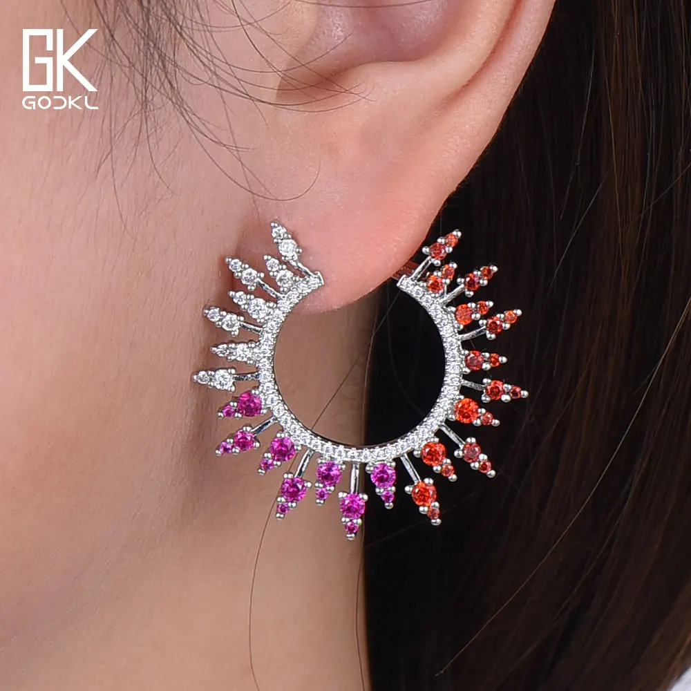 

GODKI Fashion Luxury Fireworks Design Stud Earrings For Women Wedding Cubic Zirconia Crystal CZ Bohemian Dubai Bridal Earrings