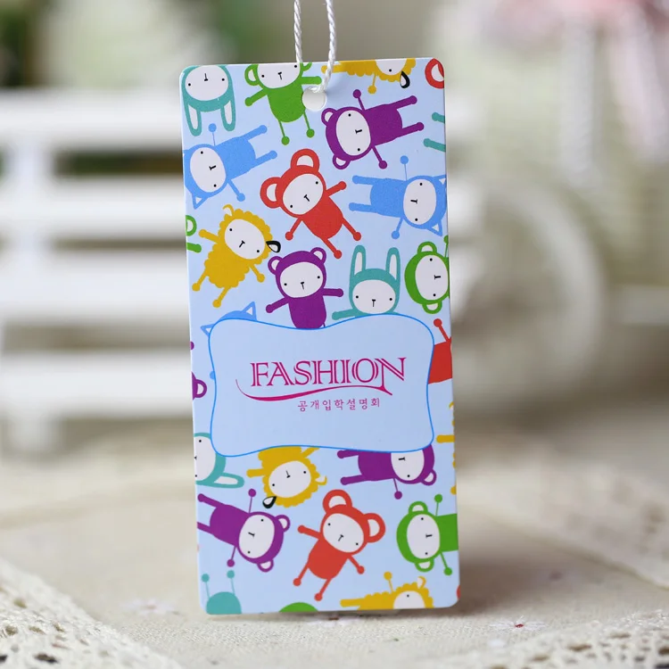 Custom high quality swing tags/children clothing hangtag/custom carton