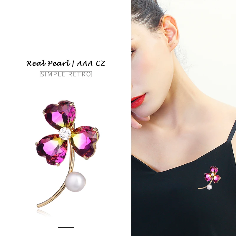 

Hongye 2018 Freshwater Pearl CZ Flower Brooches for Women Gold Brooch Pins Silver Fine Jewelry Bouquet Party Wedding Accessories