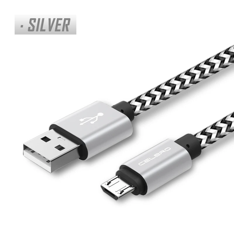 Нейлоновый Кабель Micro-USB в оплетке, зарядное устройство для мобильных телефонов, зарядный кабель для смартфонов 100 см/200 см/300 см 0,2 м/короткий/1 м/2 м/3 м/длинный - Тип штекера: Silver Cable