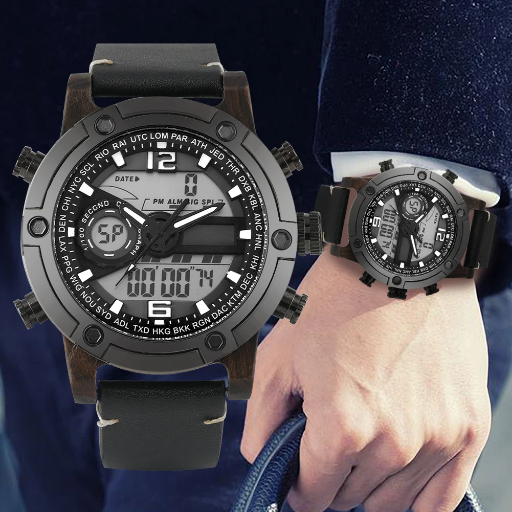 

Creative LED Display Steel Dial Male Wood Watches Wooden Men's Watch Quartz Wristwatch Creative LED Display Steel Dial Male Wood