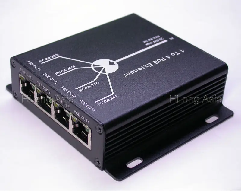

Passive 4 Ports POE IEEE802.3af Ethernet Extender / Repeater for CCTV IP Cameras 120 meters (max) under standard CAT5 cable