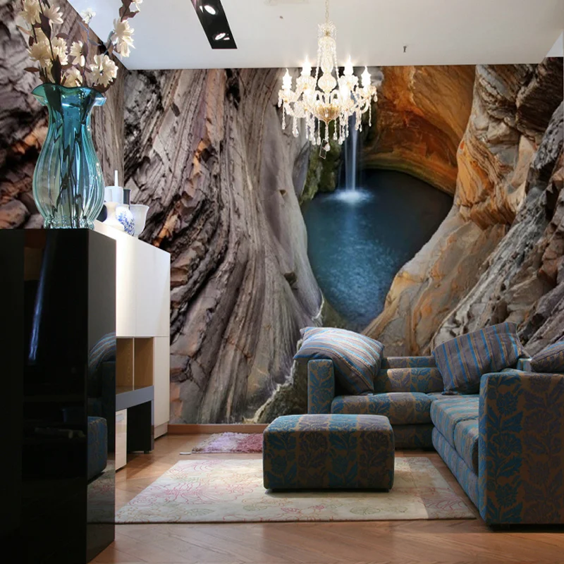Пользовательские 3D стерео большой росписи водопад пещера нетканые обои печати абстрактный Спальня Гостиная фон фото обои