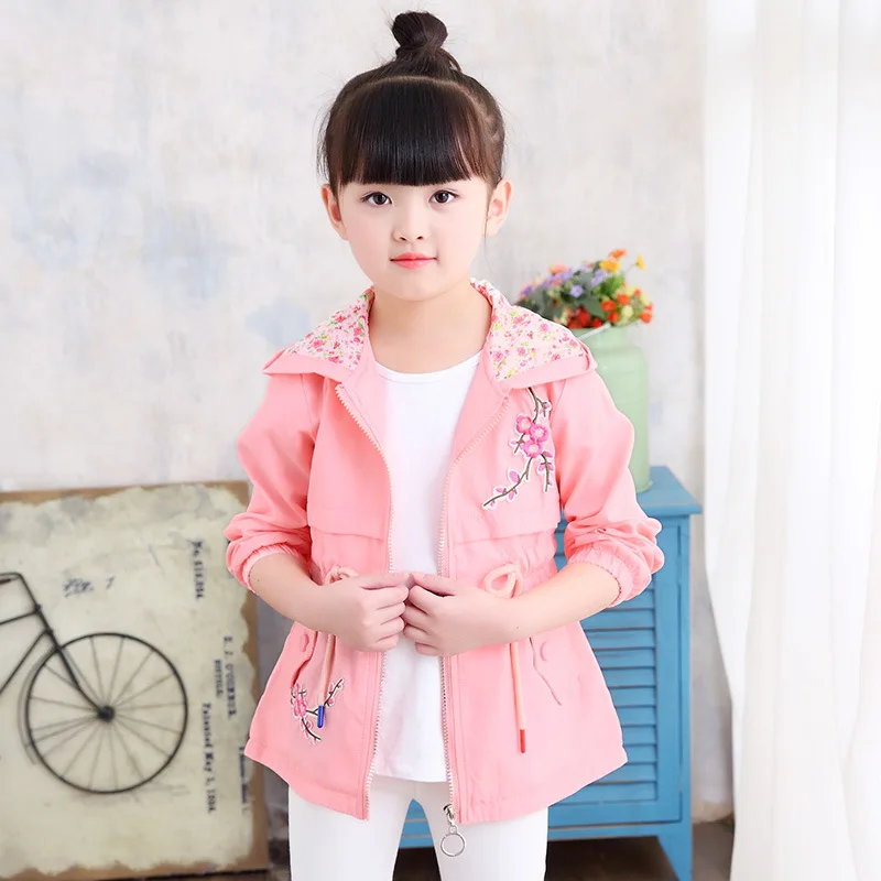 

Girls Windbreaker 2018 New Fashion Spring Autumn Children's Clothing Girls Peach Windbreaker Hooded Jacket Chinese Style Coat