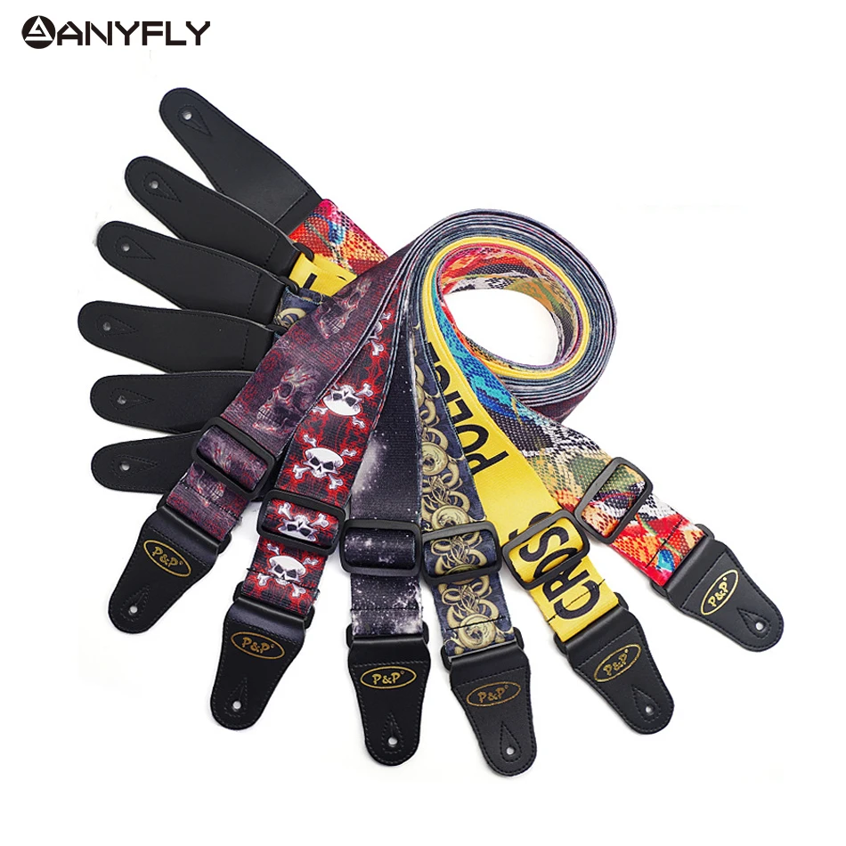 Soft Thick Cool Pattern Cotton 2' Adjustable Bass Acoustic Electric Folk Guitar Strap with Leather Ends Soft Thick Cool Pattern Cotton 2' Adjustable Bass Acoustic Electric Folk Guitar Strap with Leather Ends