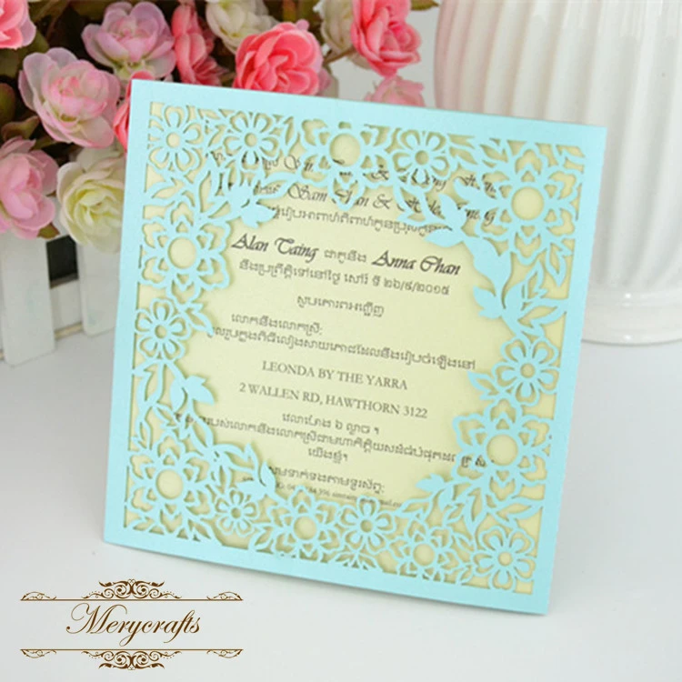 新しいかわいいユニークな小さな花ウェディングカードレーザーカットブルー招待状カード Flower Cards Small Cardcute Card Aliexpress