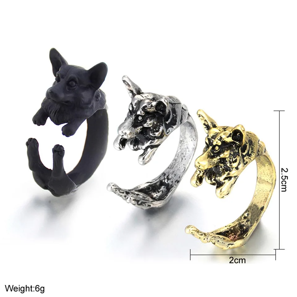 Lovely Corgi Dog Ring for Women Animal Lovers Jewelry Gifts Antique Gold Silver Color Punk font