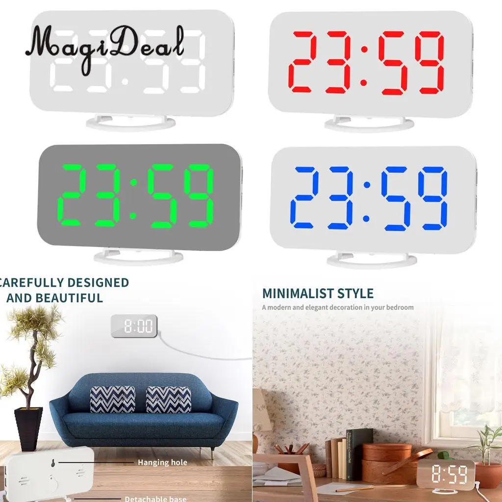 Phone Charging USB Alarm Clock Digital Clock with Large Easy-Read LED Display Diming Mode Snooze Function Mirror Surface