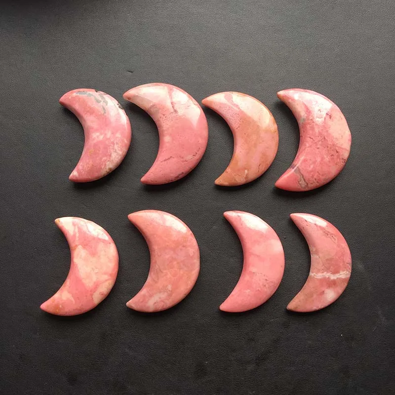 

MJP Free Shipping Hand Carved Good Pink Natural Rhodonite Moon Decoration