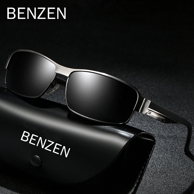 Бензола поляризованных солнцезащитных очков Для мужчин, классика, сплав, мужские солнцезащитные очки для вождения оттенков с Чехол 9003