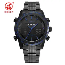 Оригинальные Модные OHSEN спортивные наручные часы армия часы Для мужчин Водонепроницаемый светодиодный полный Сталь полосный цифровой