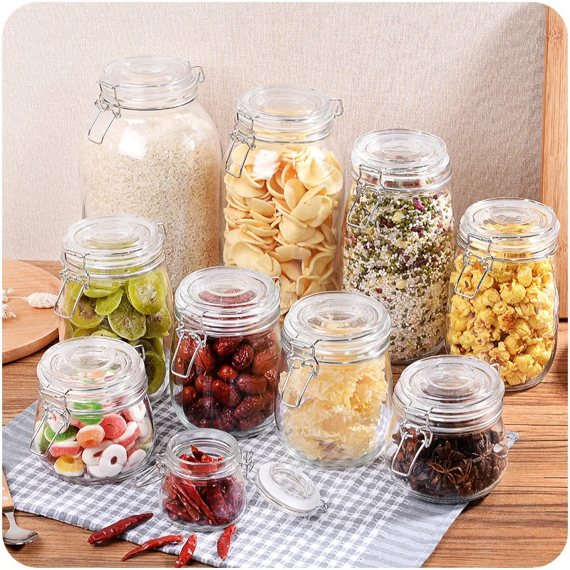 [فيديو] RSCHEF 1 قطعة الزجاج تخزين زجاجات الجرار مع غطاء كبير قدرة العسل برطمان للحلوى المطبخ الحاويات مختومة مع غطاء