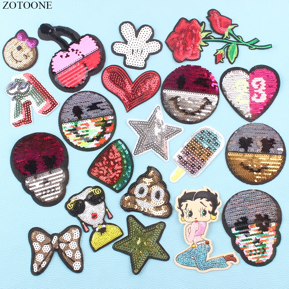 

ZOTOONE Personality Skull Expression Patches for Clothes Reversible Sequin Patch Clothing Application Stickers Garment Badges E