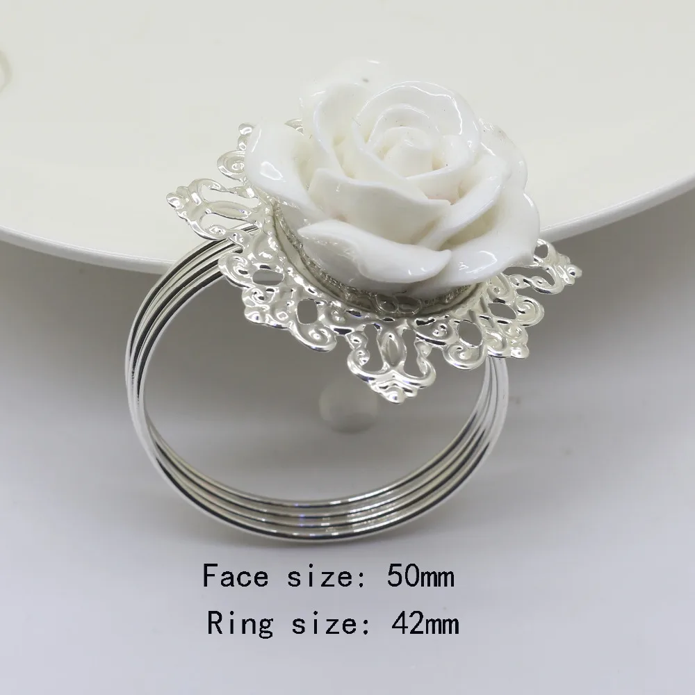 

White resin Rose silver Napkin Rings Napkin Holder Wedding napkins fabric decorative deduction Party Dinner Table Decoration