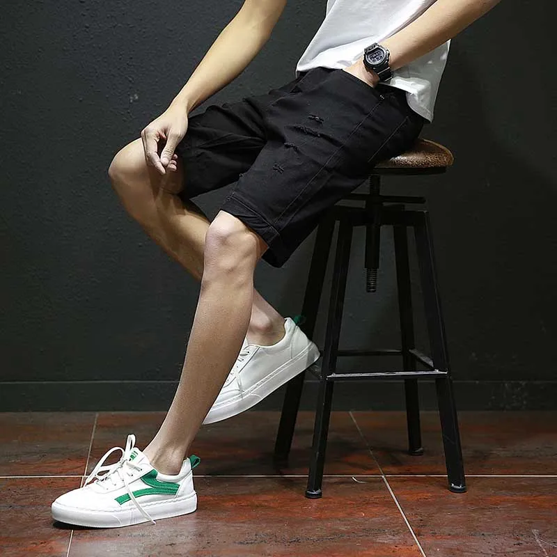 Новая мужская мода для отдыха мужские рваные короткие джинсы брендовая одежда летние хлопковые шорты дышащие рваные джинсовые шорты мужские