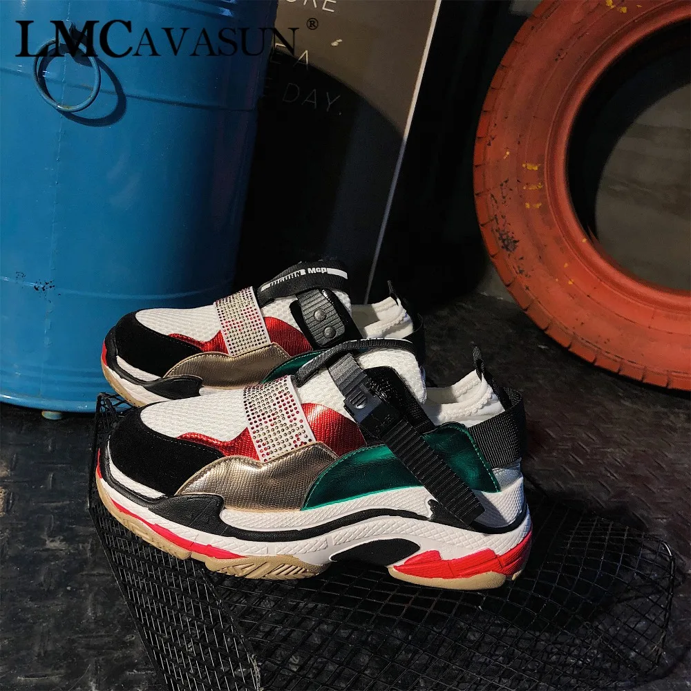 

LMCAVASUN glisten Rhinestone Platform Shoes Women Brand Sneaker Flat Lady Sneakers Women Vulcanize Shoes Sneakers