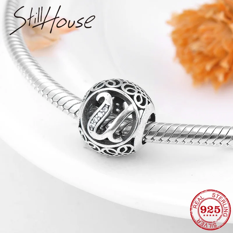 

2018 Fashion Charms Jewelry Hot Sale 925 Sterling Silver U Letter beads fit Original Pandora Bead Bracelet Pendant Lover Gift