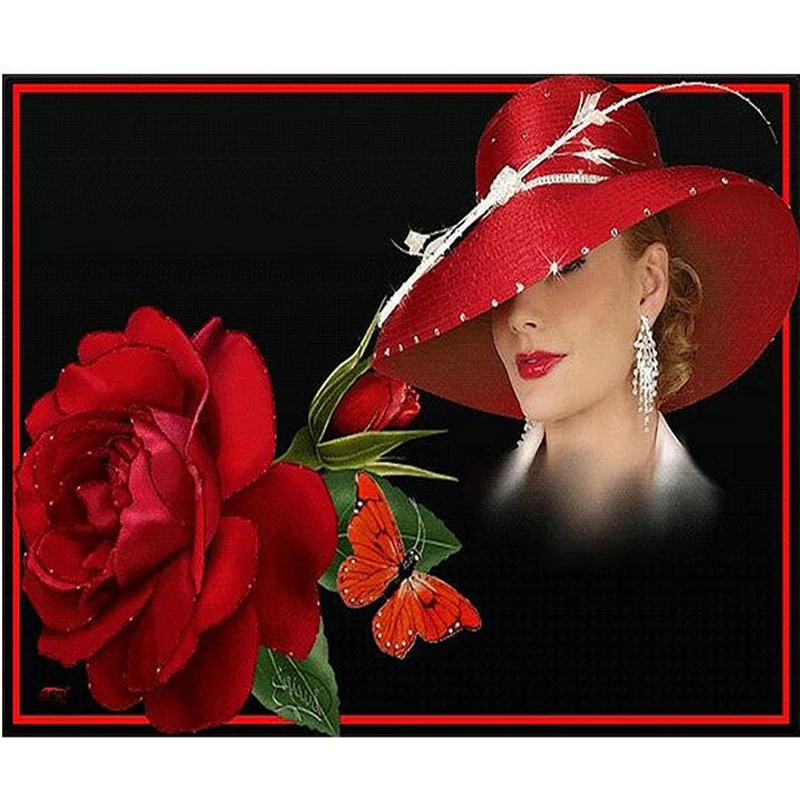 

Red Hat Woman Full,drill,square round,Diamond Embroidery,5D,diy,Diamond Painting,,Stitch Cross,Mosaic,Needlework,decor JS4402