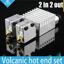 ГОРЯЧАЯ! Все-металл/PTFE Химера Вулкан Hotend-Мульти-экструзии Двойной Головкой Экструдера, 0.4 ММ/0.6 ММ/0.8 ММ/1.0 мм Сопла, 1.75 мм 3D принтер