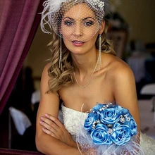 Королевские синие свадебные цветы Букеты Флер Блю рои свадебная брошь букет кристалл белый перо букет De Mariage