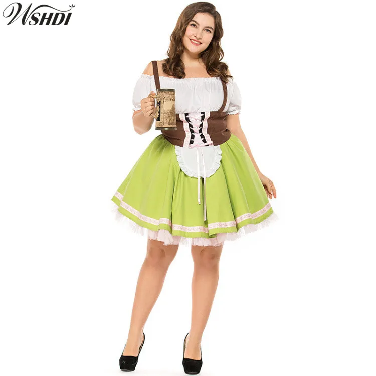 Beer Maiden Bar Top Green Shirt Oktoberfest Peasant Adult Women Blouse Wench
