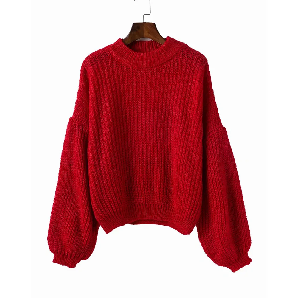 Для женщин трикотажные свитера пуловеры однотонная водолазка с рукавом-фонариком свободные уличная модная верхняя одежда повседневное 2019