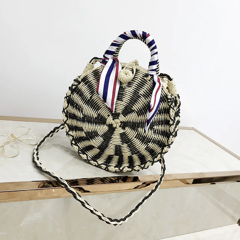 

Female Straw Beach Round Crossbody Tote Bag Women 2019 Summer Wicker Designer Handbag Ladies Rattan Shoulder Messenger Bag Sac A