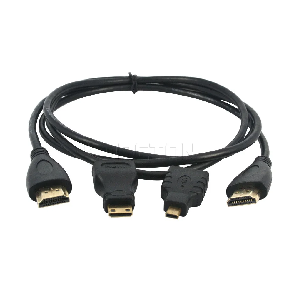 kebidu 3 in 1 HDMI to Mini HDMI Micro HDMI 1.5M cable V1.4 Gold Adapter