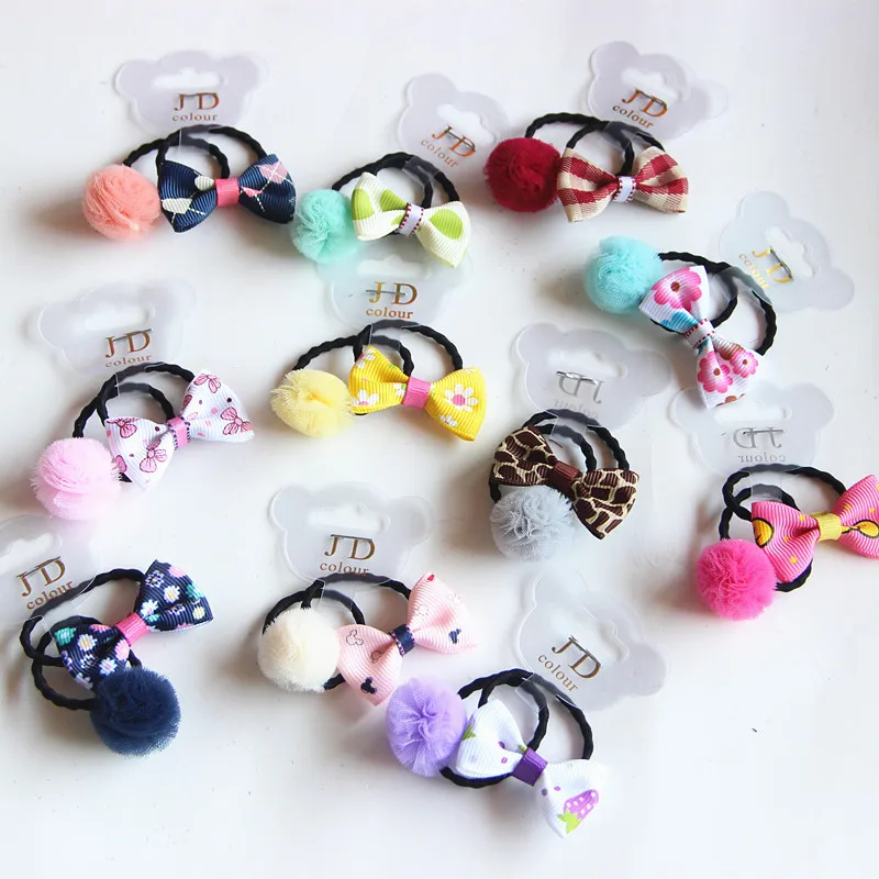 

Cute Children Hair Accessories for Girls Flower striped Bow Elastic Hair Bands Full Ball Candy Headband Kids Hair Ropes Q43