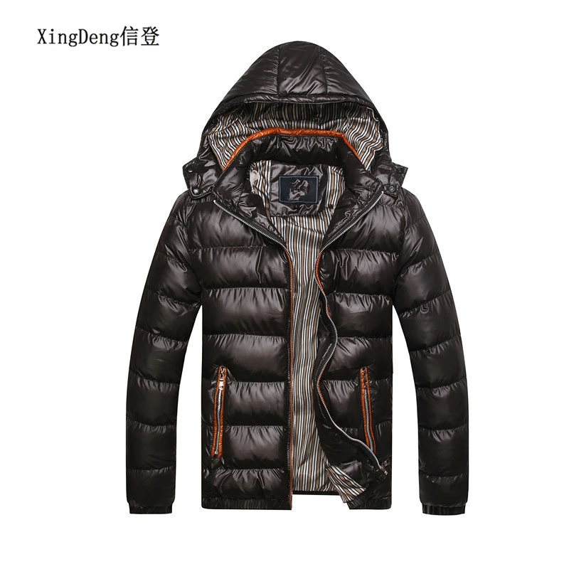 Kopen Xingdeng Winter Mode Warme Jassen Mannen Hoed Afneembare Top Jas Katoen Uitloper Jassen Hooded Kraag Slanke Kleren Dikke Parka