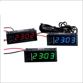 

3IN1 Electronic clock Uhr + voltmeter + indoor outdoor Dual thermometer Digital led DC 12v 24v car Voltage time temp sensor
