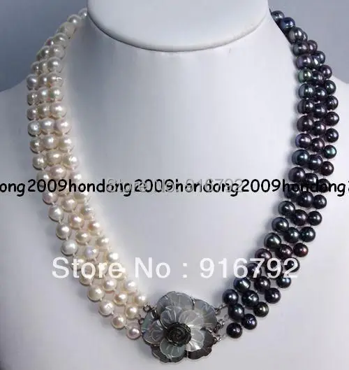 

Wholesale free shipping >>>>>3 rows 7-8MM Black & white Akoya Pearl Necklace