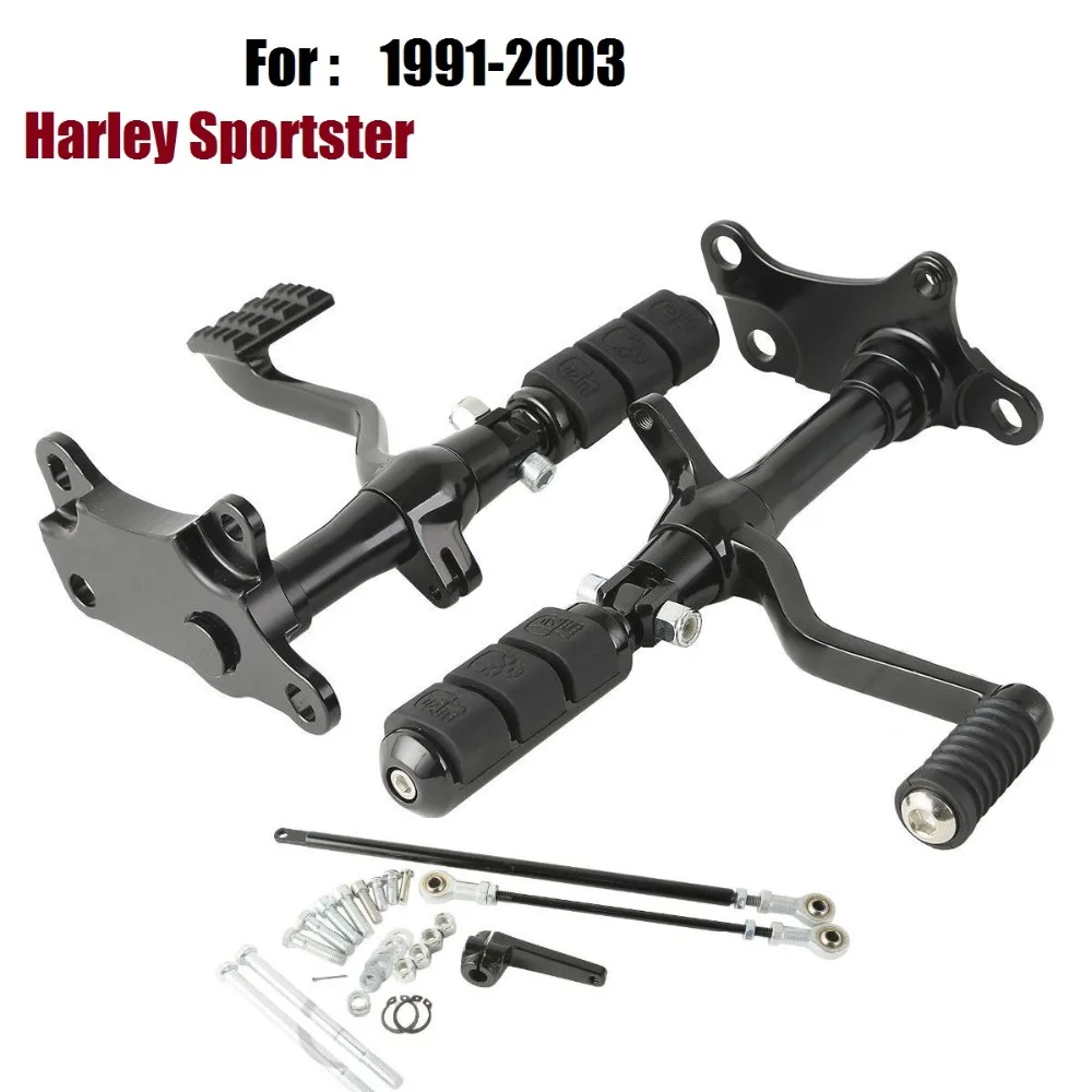 Gloss-black-Forward-Controls-Foot-Pegs-Levers-Linkages-For-Harley-Sportster-XL883-1200-1991-2003
