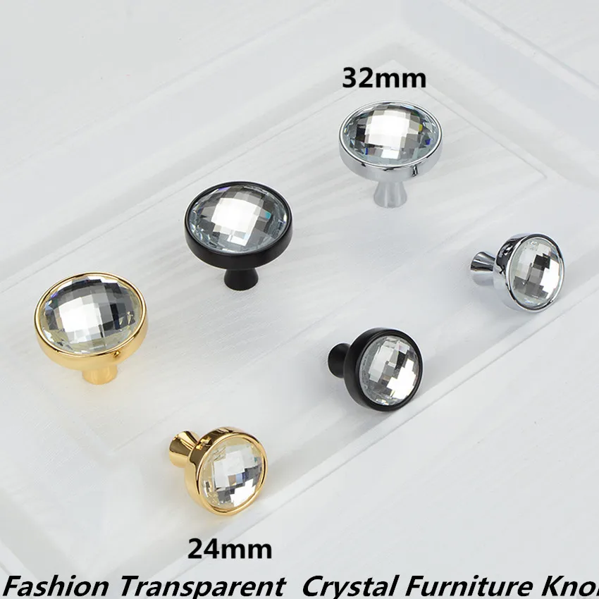 dia 32mm 24mm silver chrome gold black transparent crystal drawer shoe cabinet Tv Wine cupboard knob pull handel | Обустройство дома