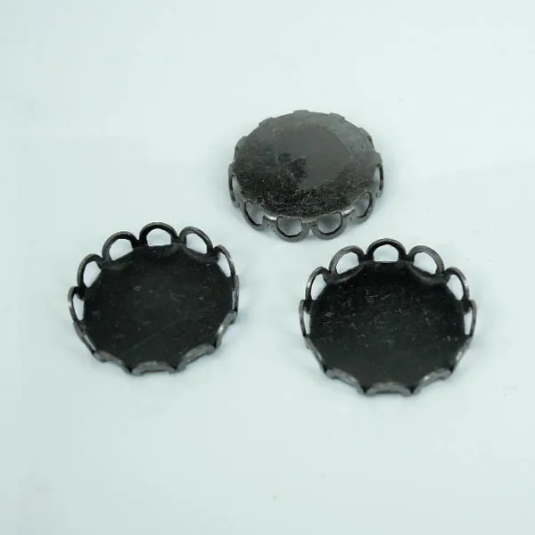 

Blank Round Lace Bezel Trays Pad Bases Settings Resin Cabochons Findings for Floating Charm Lockets Making Gunmetal Black tone