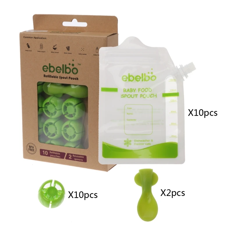 

OOTDTY 10 PCS Baby Food Pouches Feeding Supplies Bag Double Zippers Reusable Food Box