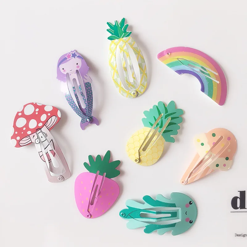 2PCS Children New Hair Clips Cute Flamingo Pineapple Fruit Safety Barrettes BB Clip Little Girls Gifts Kids Hair Accessories (3)