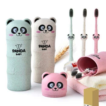 

1Set Baby Toothbrush Wheat Straw Cartoon Panda Toddler Children Dental Oral Care