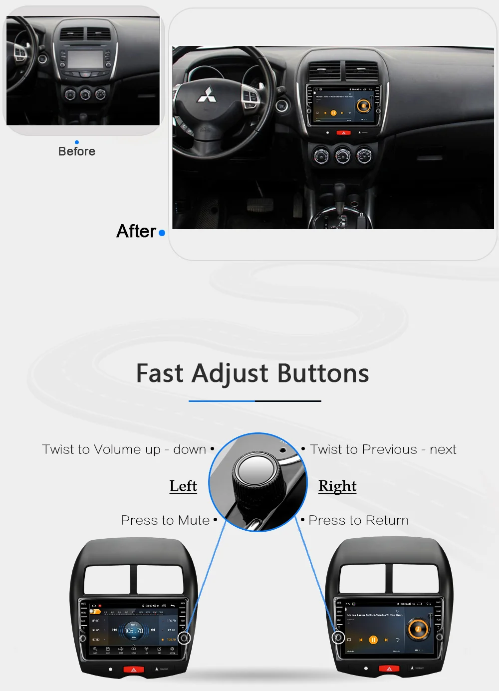 Штатная магнитола для Мицубиси АСХ 1 Mitsubishi ASX 1 2010 2011 Android 9.0, до 8-ЯДЕР, до 4+ 64ГБ 32EQ+ DSP 2DIN автомагнитола 2 DIN DVD GPS мультимедиа автомобиля головное устройство